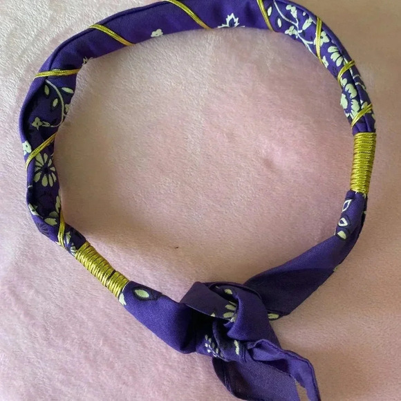 Purple Cotton HatBand with Golden Glittery Lining Design 27" long Adjustable - Picture 2 of 13